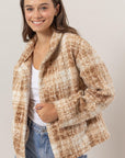 HYFVE Plaid Collared Neck Boucle Jacket with Pockets