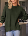 Dark Slate Gray Slit Round Neck Dropped Shoulder Sweater