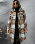 Plaid Collared Neck Long Sleeve Coat