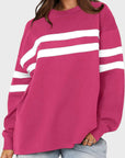 Lovelet Striped Round Neck Dropped Shoulder Sweatshirt