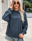 Gray Round Neck Dropped Shoulder Sweatshirt