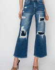 Risen Full Size High Rise Patch Detailed Wide Leg Crop Jeans