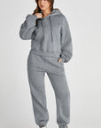 Light Gray Dropped Shoulder Hooded Top and Pants Active Set