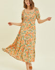 HEYSON Full Size Floral Smocked Tiered Midi Dress