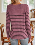 Lovelet Striped Round Neck Long Sleeve T-Shirt