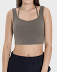 Rosy Brown Crisscross Square Neck Active Tank