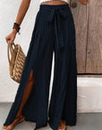 Light Gray Tied Slit Wide Leg Pants