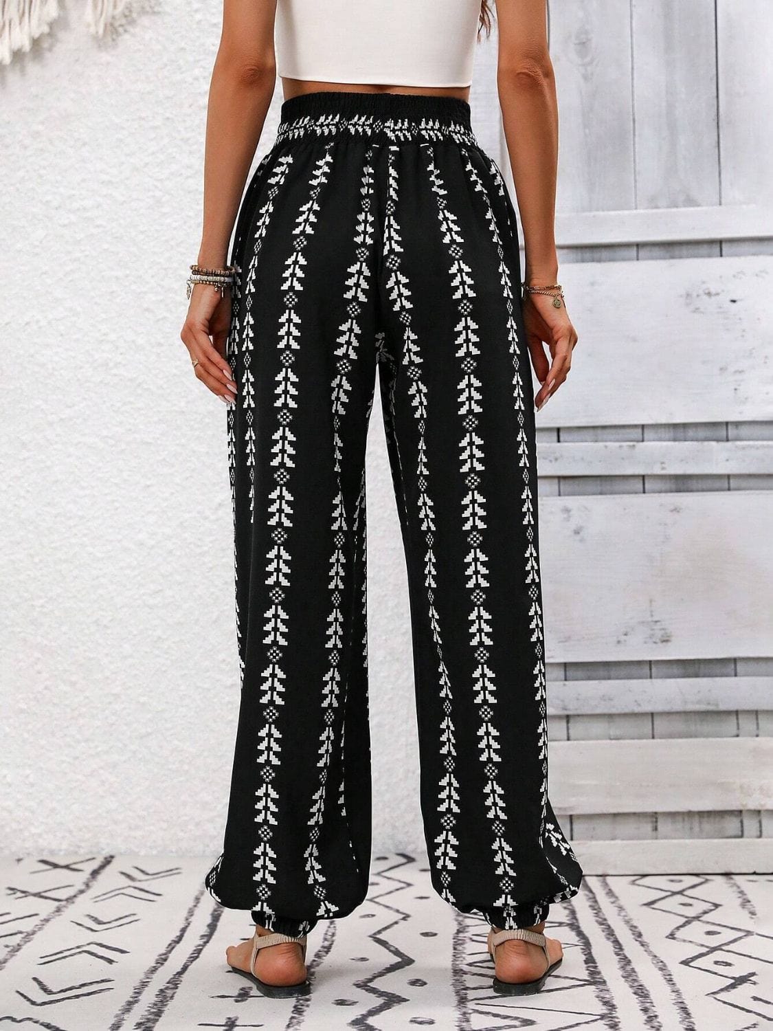 Black Tied Printed High Waist Pants