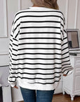 Lovelet Striped Round Neck Long Sleeve Sweatshirt