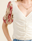 Antique White And The Why Full Size Floral Print Textured Sleeve Knit Top