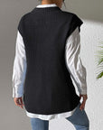 Dark Slate Gray Pearl Trim V-Neck Sweater Vest