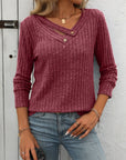 Mandy Ribbed V-Neck Long Sleeve T-Shirt