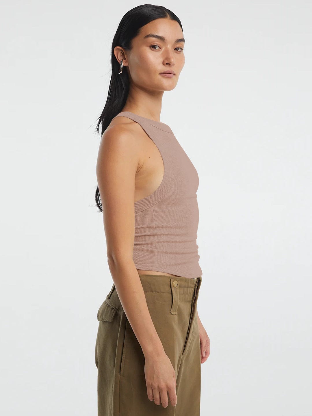 Light Gray Halter Neck Ribbed Cropped Top