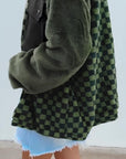 Pocketed Checkered Collared Neck Snap Down Jacket