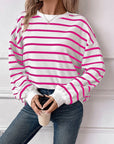 Lovelet Striped Round Neck Long Sleeve Sweatshirt