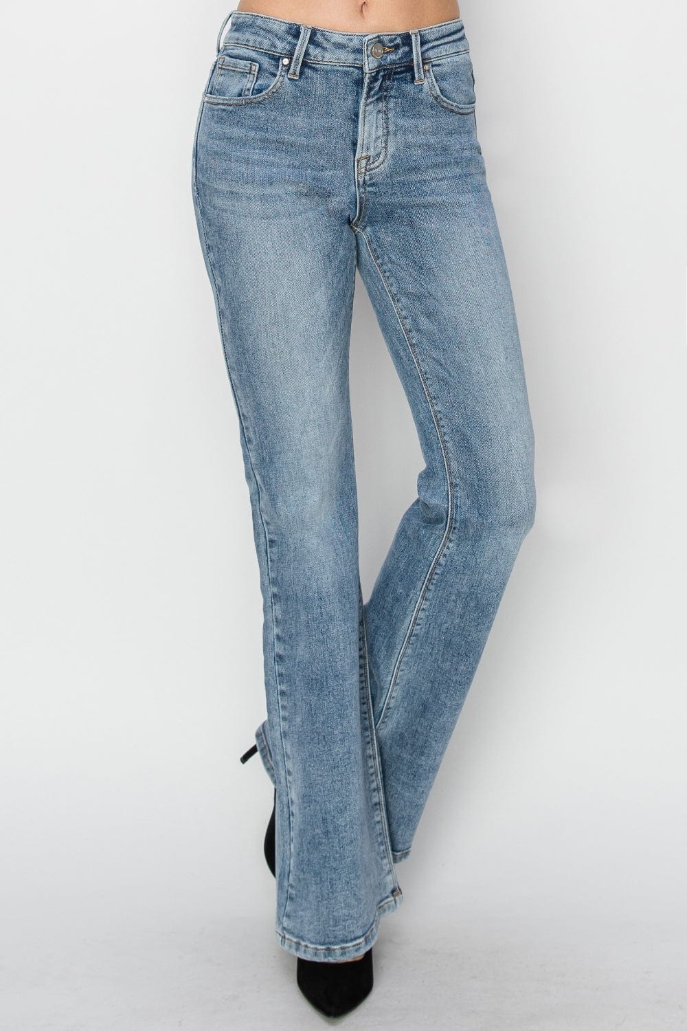 Light Gray RISEN Full Size Mid Rise Bootcut Jeans