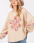 SAGE + FIG Daisy Patch Applique Long Sleeve Sweatshirt