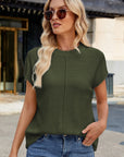 Exposed Seam Round Neck Short Sleeve Sweater