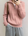 Cable-Knit Half Zip Long Sleeve Sweater