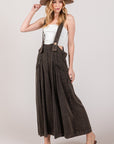 Light Gray SAGE + FIG Full Size Wide Strap Wide Leg Overalls Sentient Beauty Fashions Apparel & Accessories
