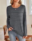 Lovelet Striped Round Neck Long Sleeve T-Shirt