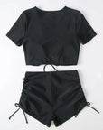 Lavender Drawstring V-Neck Short Sleeve Two-Piece Swim Set Sentient Beauty Fashions swim
