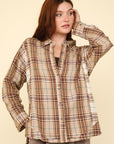 VERY J Contrast Plaid Raw Detail Shirt