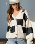 Double Take Full Size Checkered Dropped Shoulder Cardigan