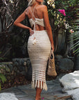 Tassel Tied Top and Openwork Skirt Cover Up Set