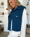 Double Take Full Size Pocketed Texture Snap Down Vest Coat