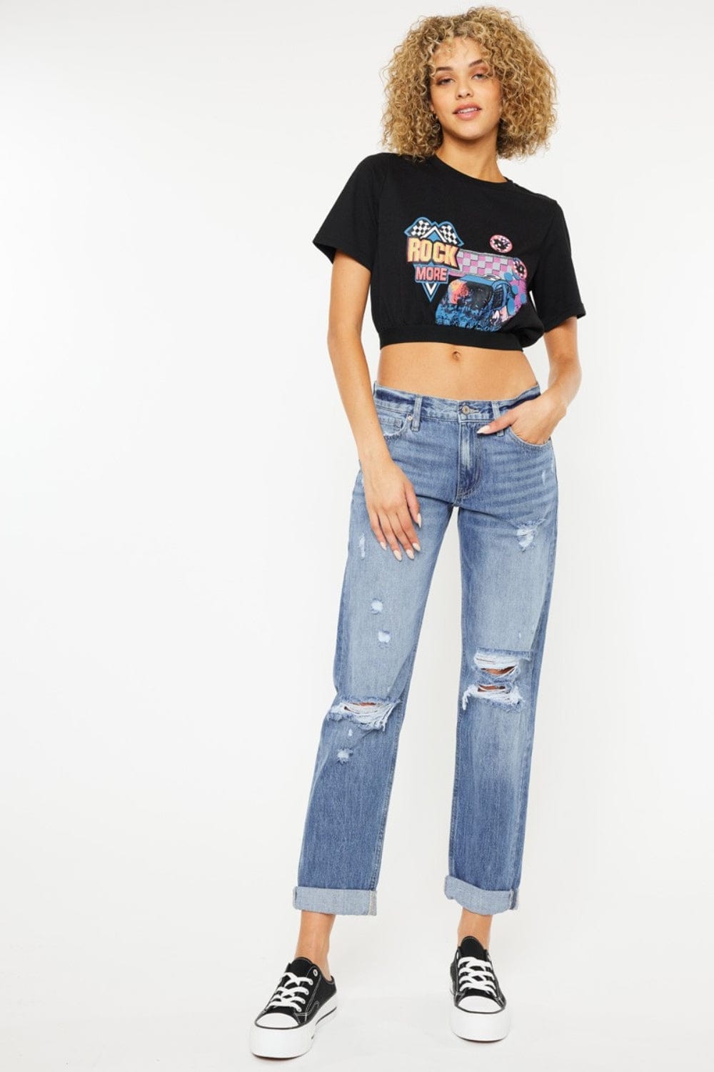 White Smoke Kancan Mid Rise Distressed Straight Jeans