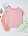 Color Block Round Neck Long Sleeve Top