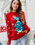 Christmas Penguin Graphic Sequin Sweater