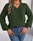 Cable-Knit V-Neck Long Sleeve Sweater