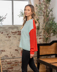 Rosy Brown Sew In Love Full Size Color Block Drop Shoulder Sweater