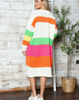 Color Block V-Neck Long Sleeve Sweater Dress