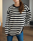 Distressed Striped Round Neck Long Sleeve Sweater