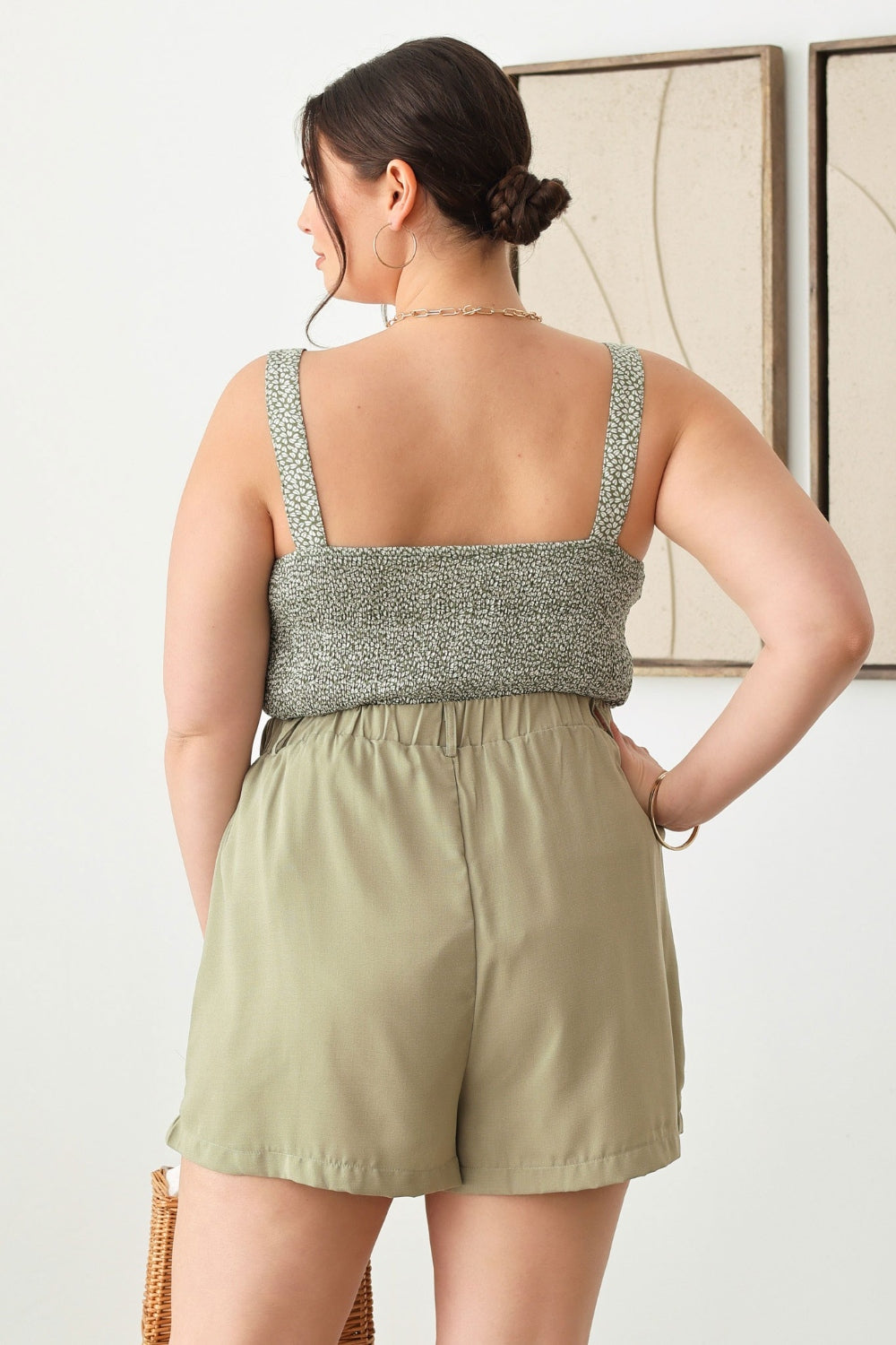 Light Gray Zenobia Plus Size Half Elastic Waist Shorts with Pockets Sentient Beauty Fashions Apparel &amp; Accessories