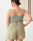 Light Gray Zenobia Plus Size Half Elastic Waist Shorts with Pockets