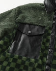 Pocketed Checkered Collared Neck Snap Down Jacket