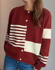 Striped Color Block Round Neck Cardigan