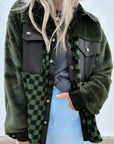 Pocketed Checkered Collared Neck Snap Down Jacket