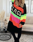 Color Block V-Neck Long Sleeve Sweater Dress