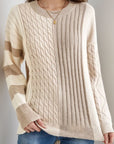 Cable-Knit Color Block Round Neck Sweater