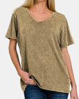 Zenana Washed Short Sleeve V-Neck T-Shirt