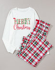 MERRY CHRISTMAS Round Neck Top and Plaid Pants Set