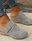 Slate Gray Suede Round Toe Wedge Sandals