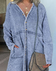 Raw Hem Button Down Long Sleeve Denim Dress