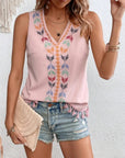 Gray Tassel Printed V-Neck Tank