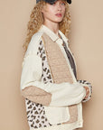 POL Leopard Exposed Seam Button Up Quilted Jacket